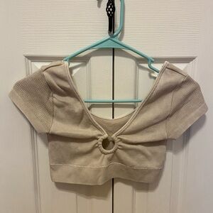 Aerie Stylish Beige Women's Top with Keyhole